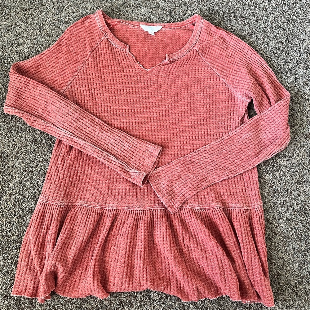 Waffle Knit Peplum Top